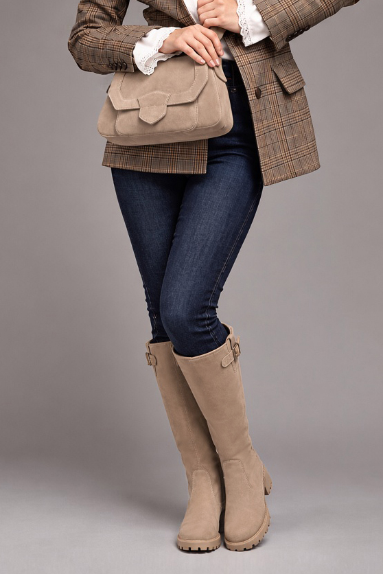 Women's sand custom-made buckle knee-high boots with  and - Top view